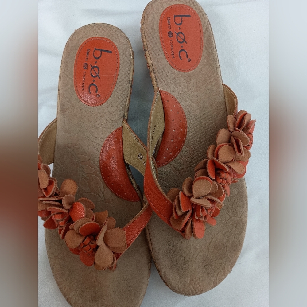 2/$30 b.o.c. Feminine Orange Floral Summer Sandals Sz8 (#14)